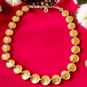 Vintage Gold Chain Necklace With Gold Round Hammered Discs 15" to 18"